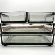 Teak tray and its 4 stackable glass dishes • Denmark • 1960