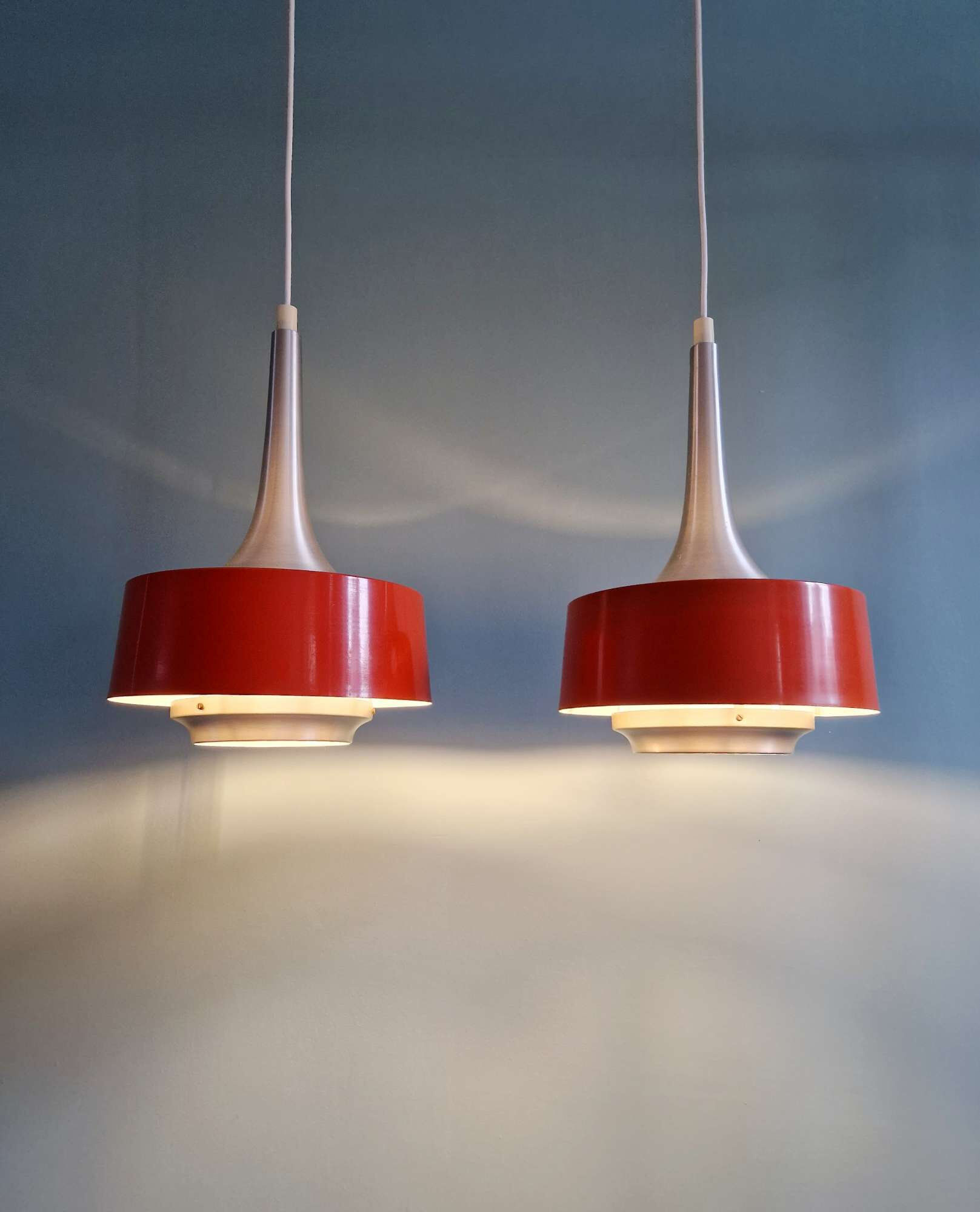 Pair of Scandinavian brushed aluminium pendants, Philips, 1960s