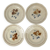 Set de 4 Assiettes plates Sarreguemines motif fleur , première moitié du XX
