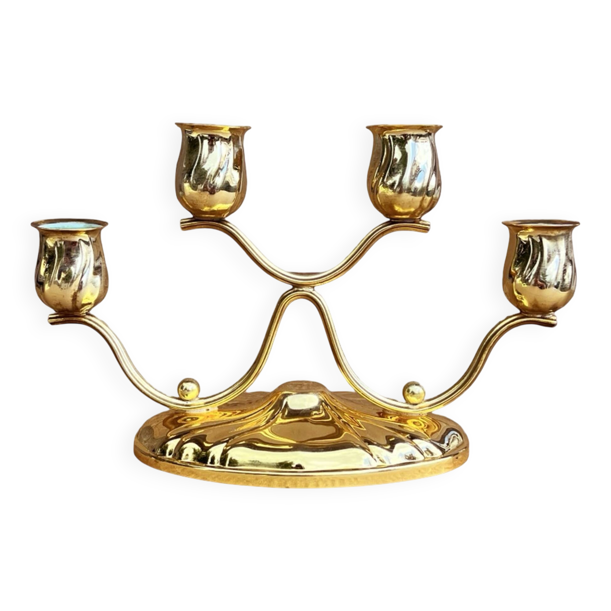 Four-light, gold-plated table candlestick, Germany, 1940s.