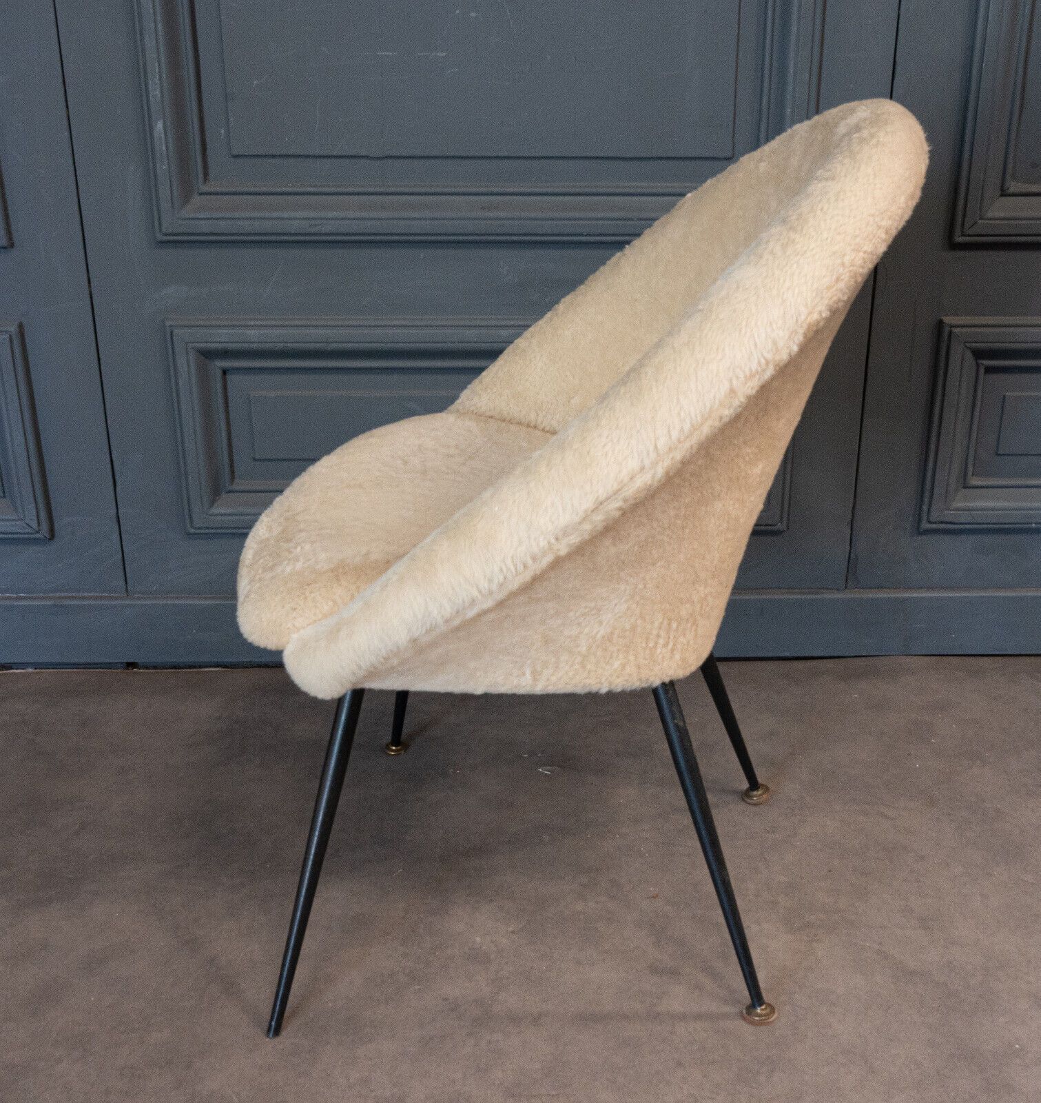 Armchair 1960 tubular black and fabric polar bear twentieth