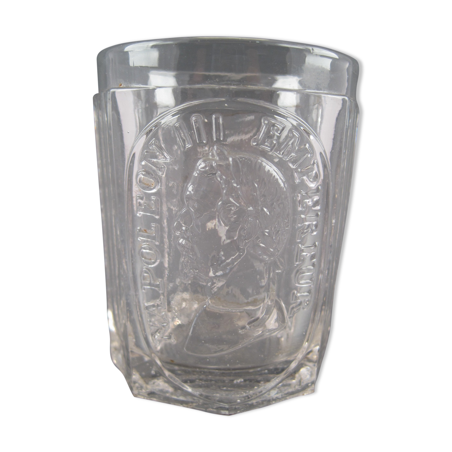 Faceted cup glass circa 1850, Napoleon III emperor, the empire is peace