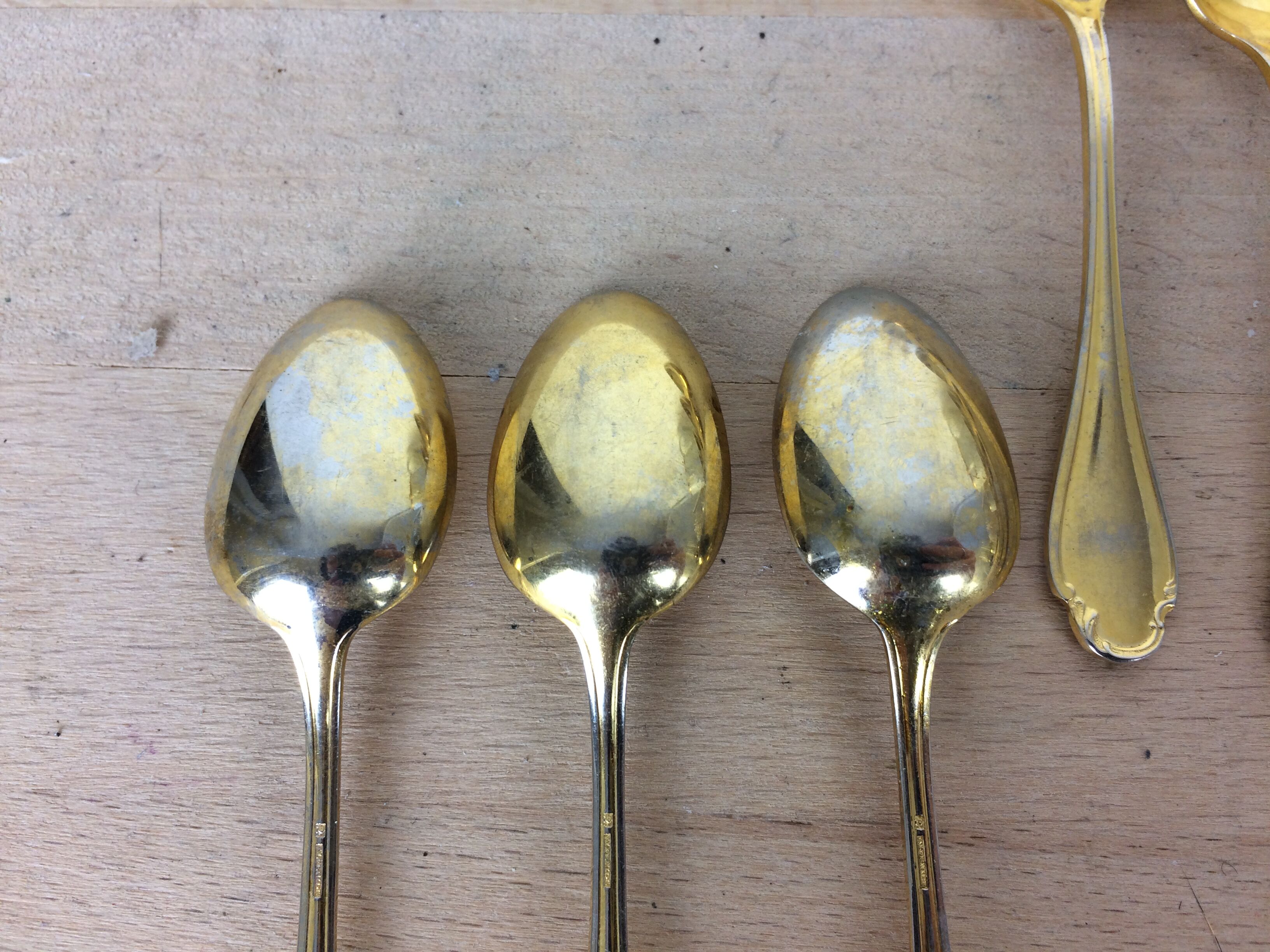 Porcelain tea set A. Vignaud Limoges and mocha spoons Christofle Alfénide