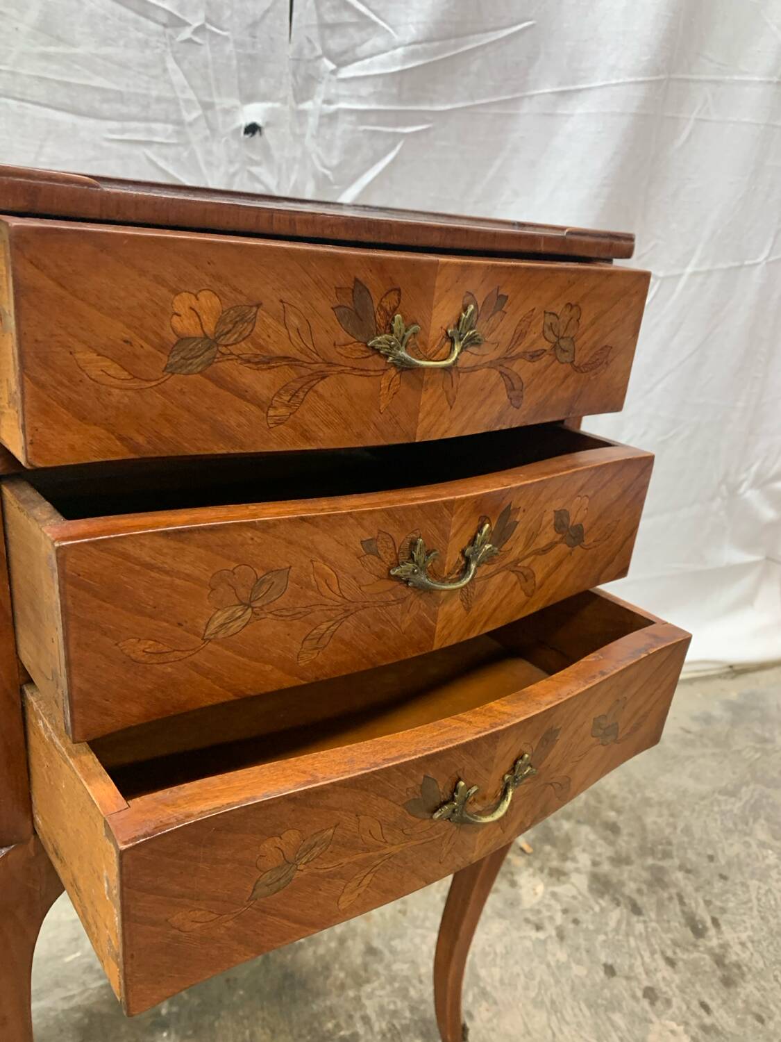Louis XV style marquetry bedside table with floral flower