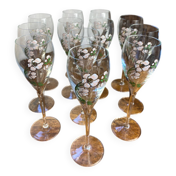 Twelve Perrier-Jouët champagne flutes, Belle Époque, Émile Gallé