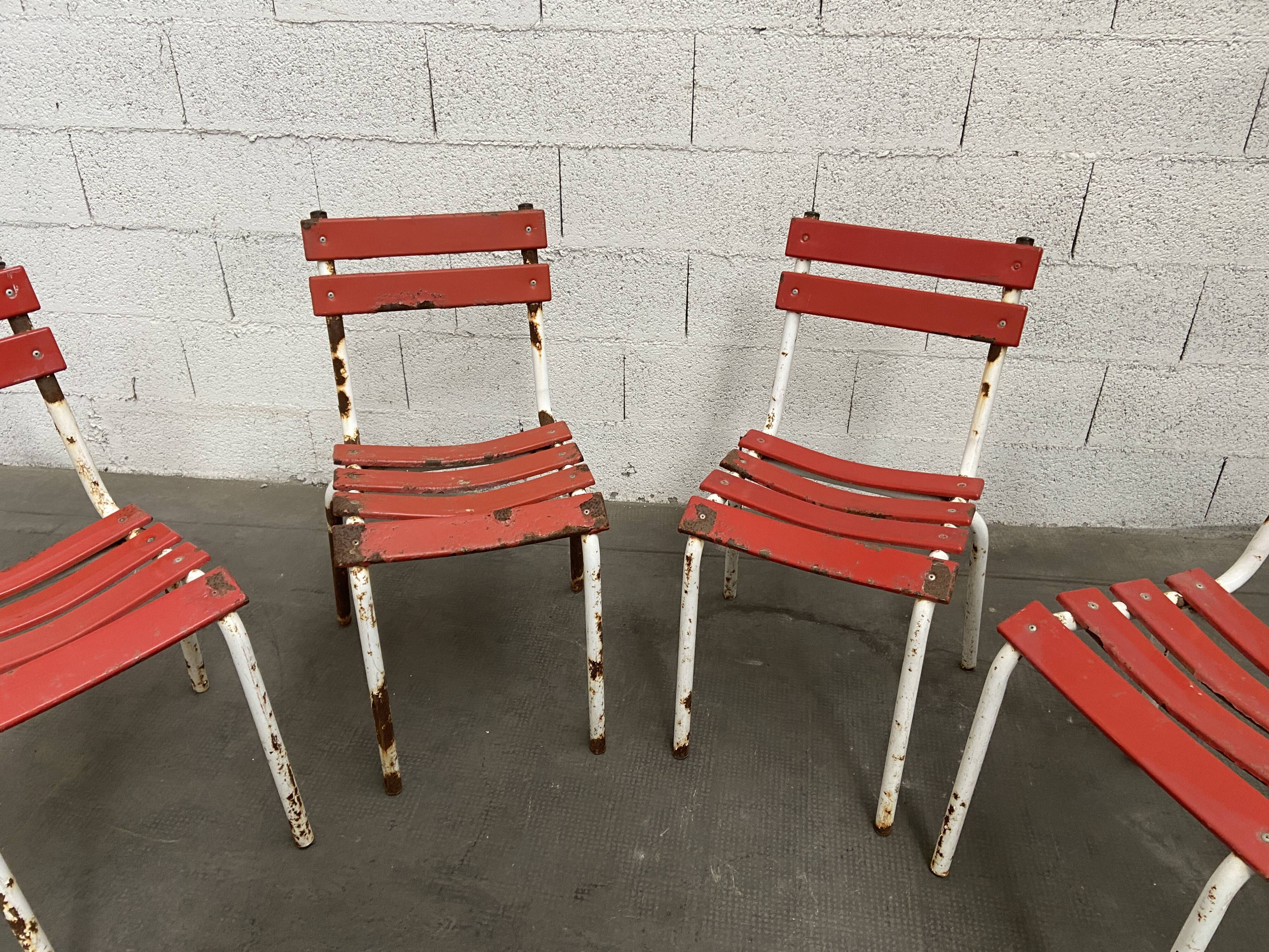 Set of 4 chairs of Café Tolix terrace French bistrot chairs 1960