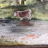 Antique oil painting, vintage bucolic countryside painting.