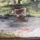 Antique oil painting, vintage bucolic countryside painting.