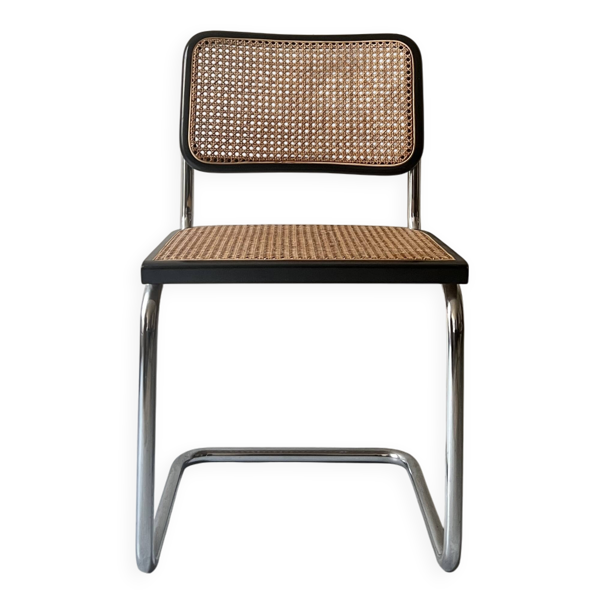 Chaise design vintage Cesca modèle B32 chromée & cannage par Marcel Breuer