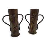 Vases attributed to Auguste Klein. Toad and bee. Monkey and figure. 1900.