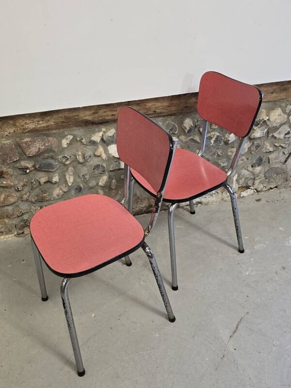 Paire de chaises en formica rose