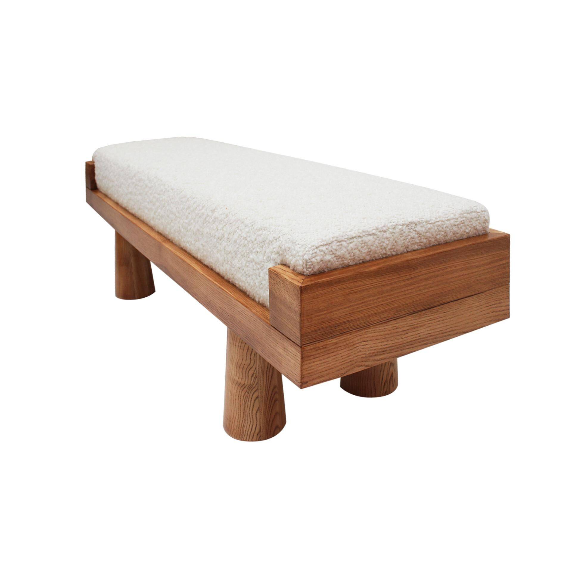 Contemporary Brutalist Style Bench in Solid Oak and Wool Bouclé, Italy