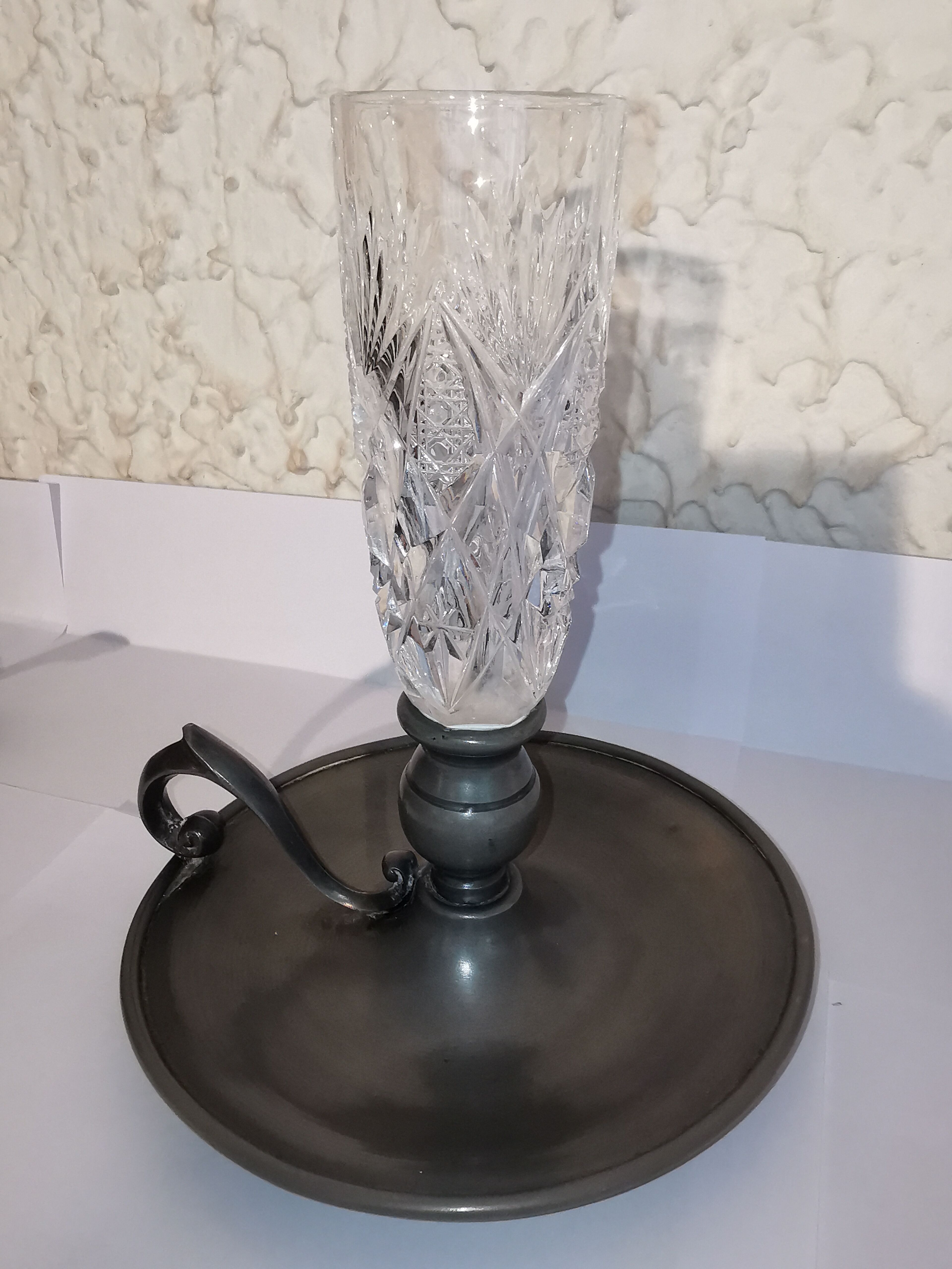 St. Louis tin and crystal cellar rat candlestick