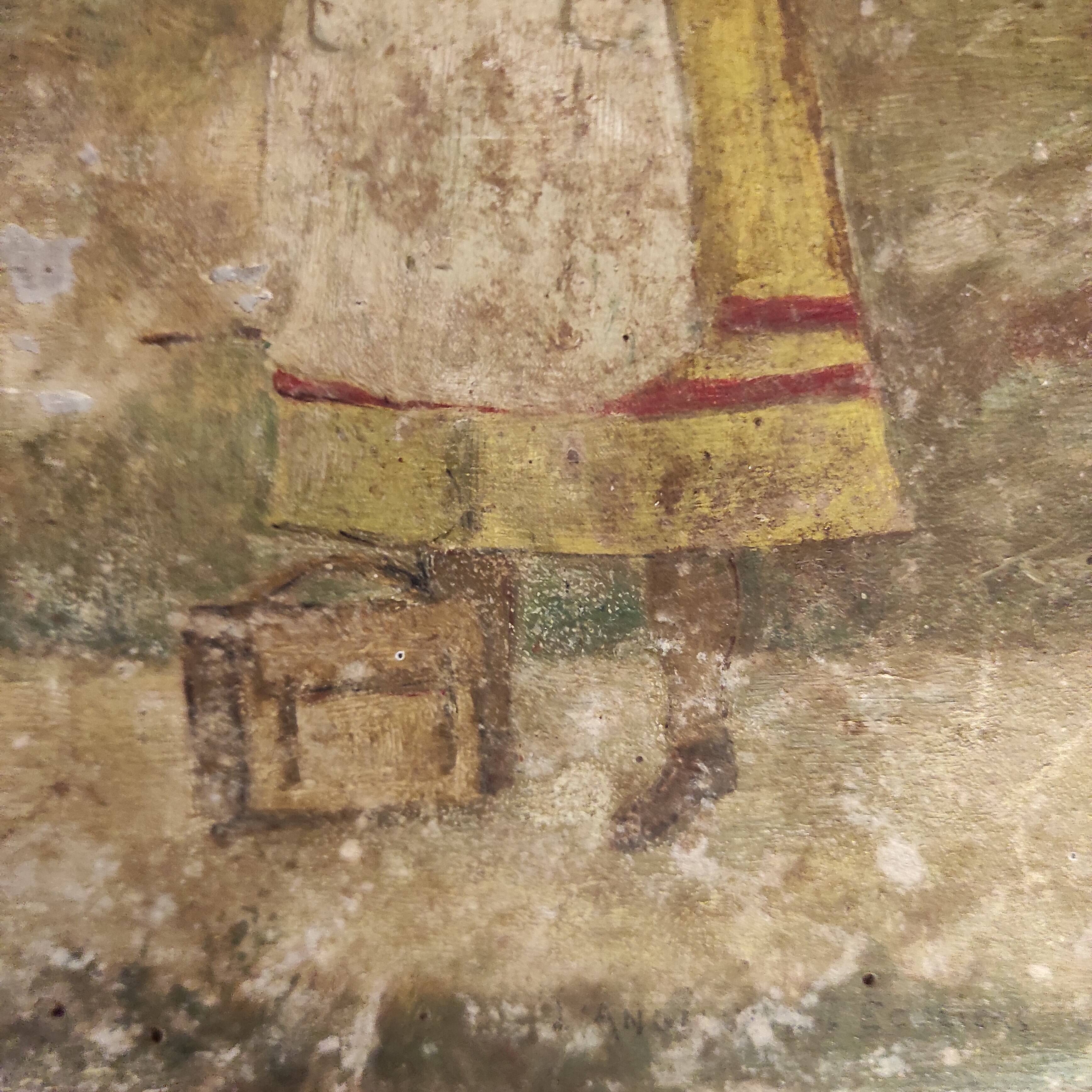 French vintage oil painting, L'Angelus des ecoliers, signed D. Ladrens