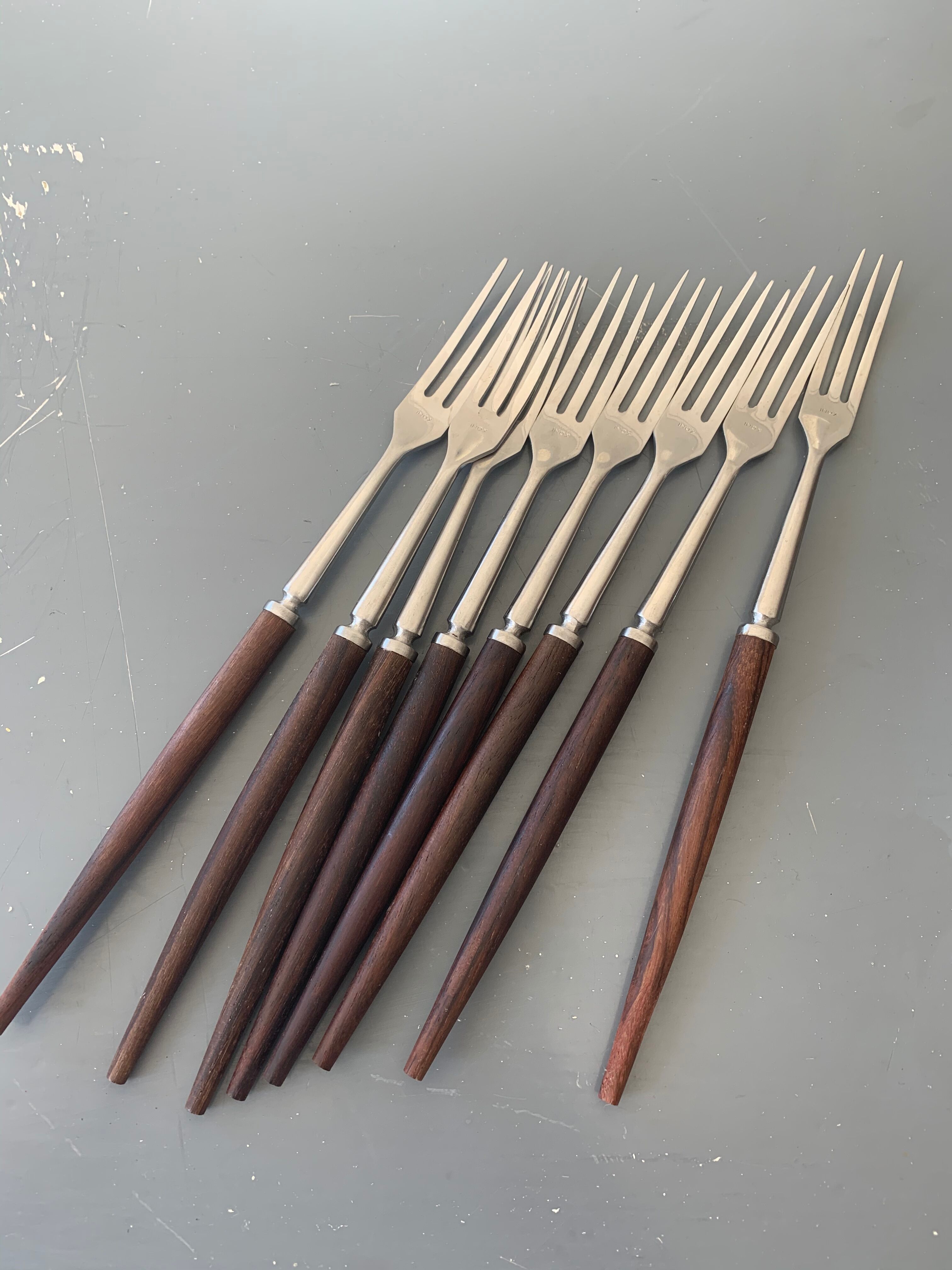 8 vintage teak forks