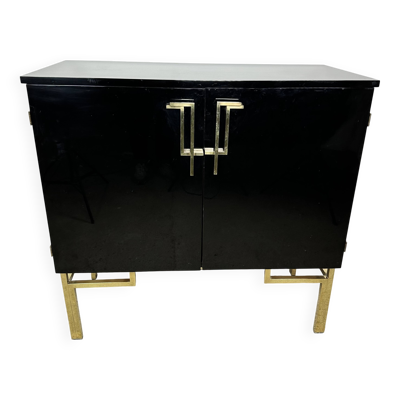 Meuble de rangement Guy Lefevre en laque noire 1970