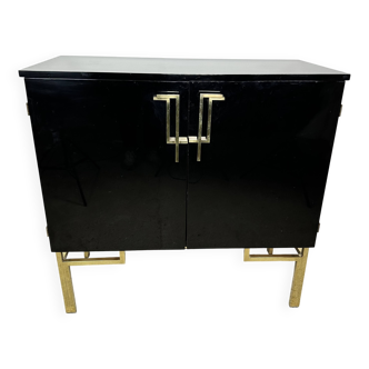 Meuble de rangement Guy Lefevre en laque noire 1970