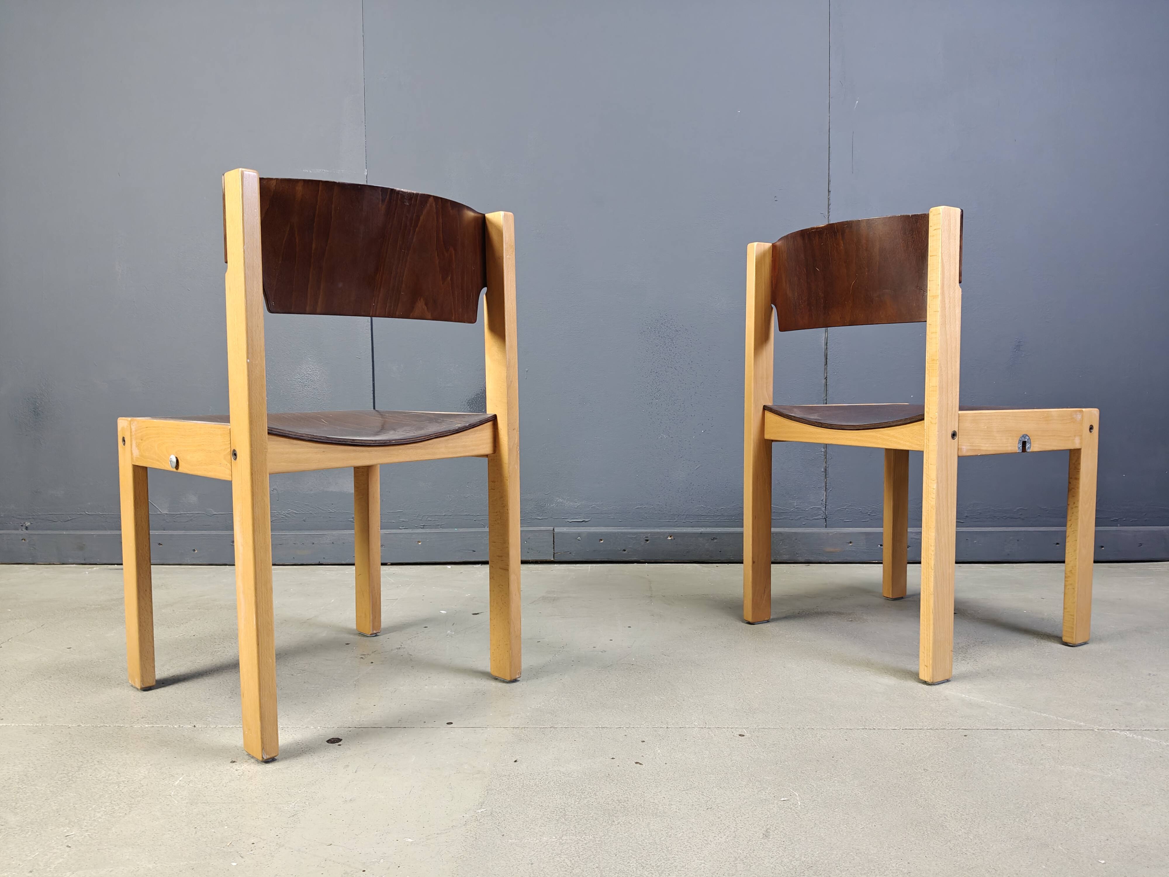 Mid-Century Brown and Birch Stacking Chairs set of 5