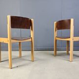 Mid-Century Brown and Birch Stacking Chairs set of 5