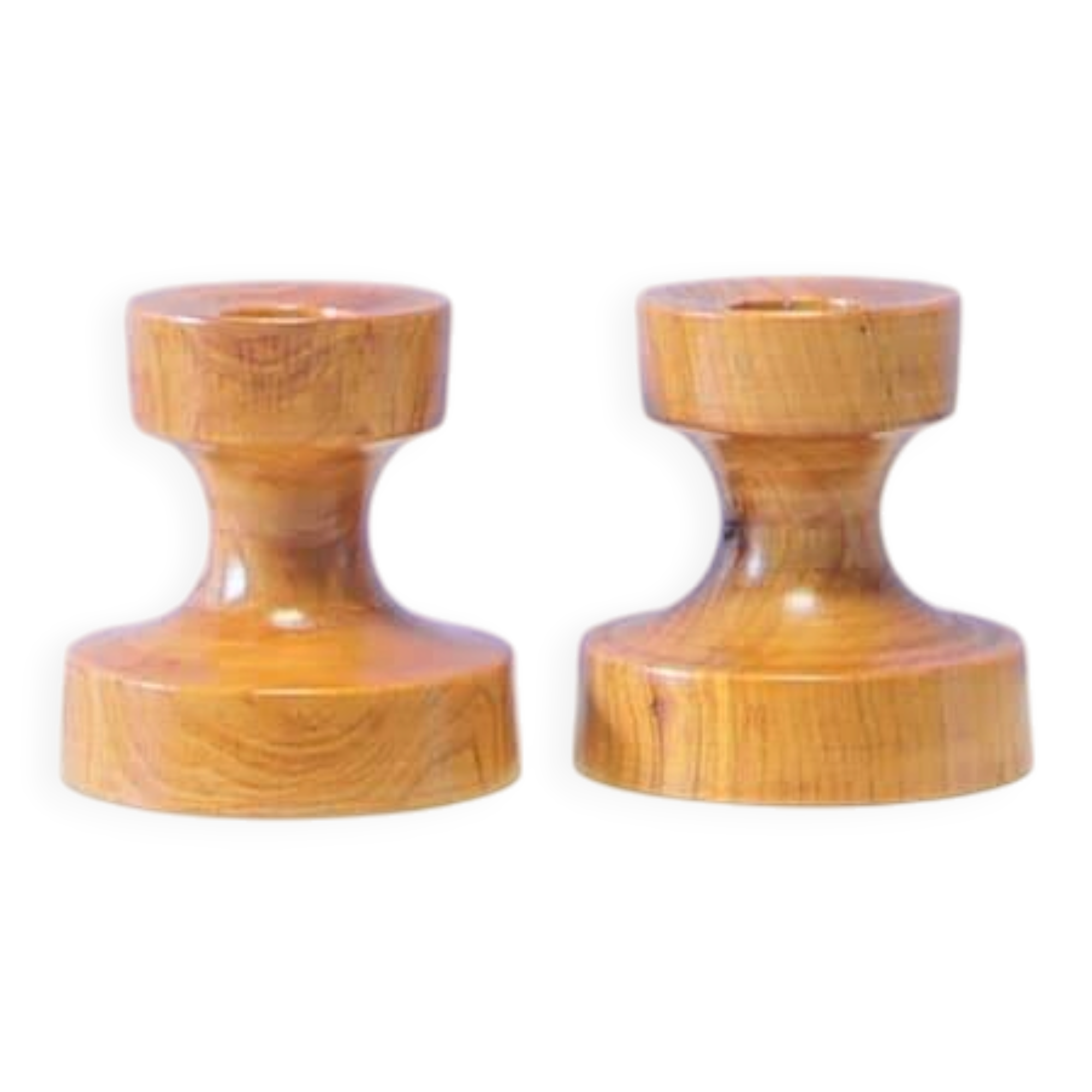 Ensemble de 2 bougeoirs en bois de noyer
