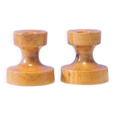 Set of 2 walnut wooden candlesticks