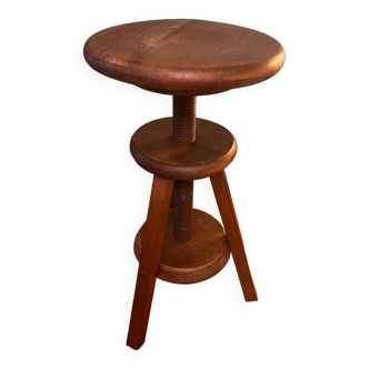 Tabouret tripode en bois année 1970 pivotable et réglable