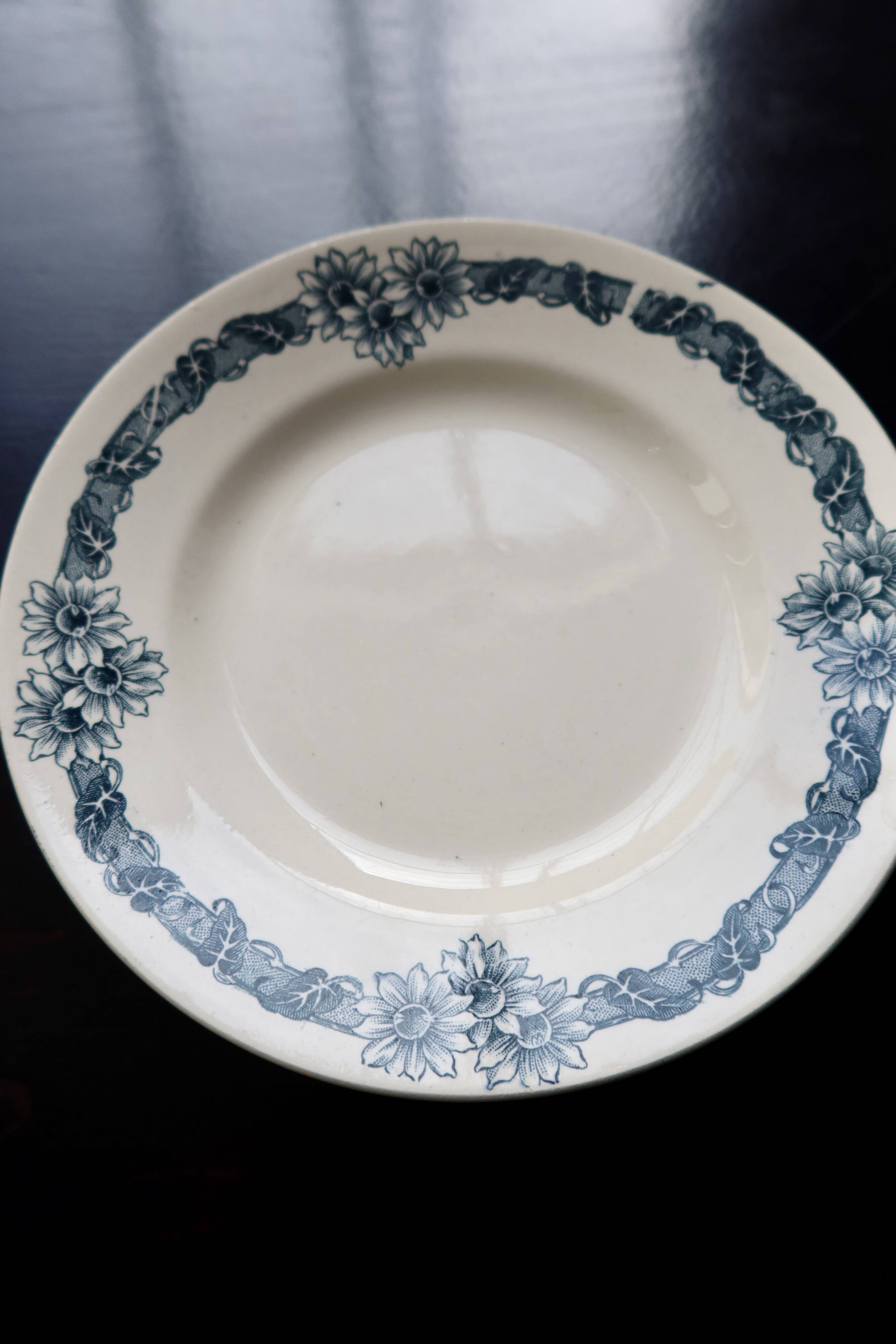 Antique dessert plate, Longchamp ironstone, Denise model.