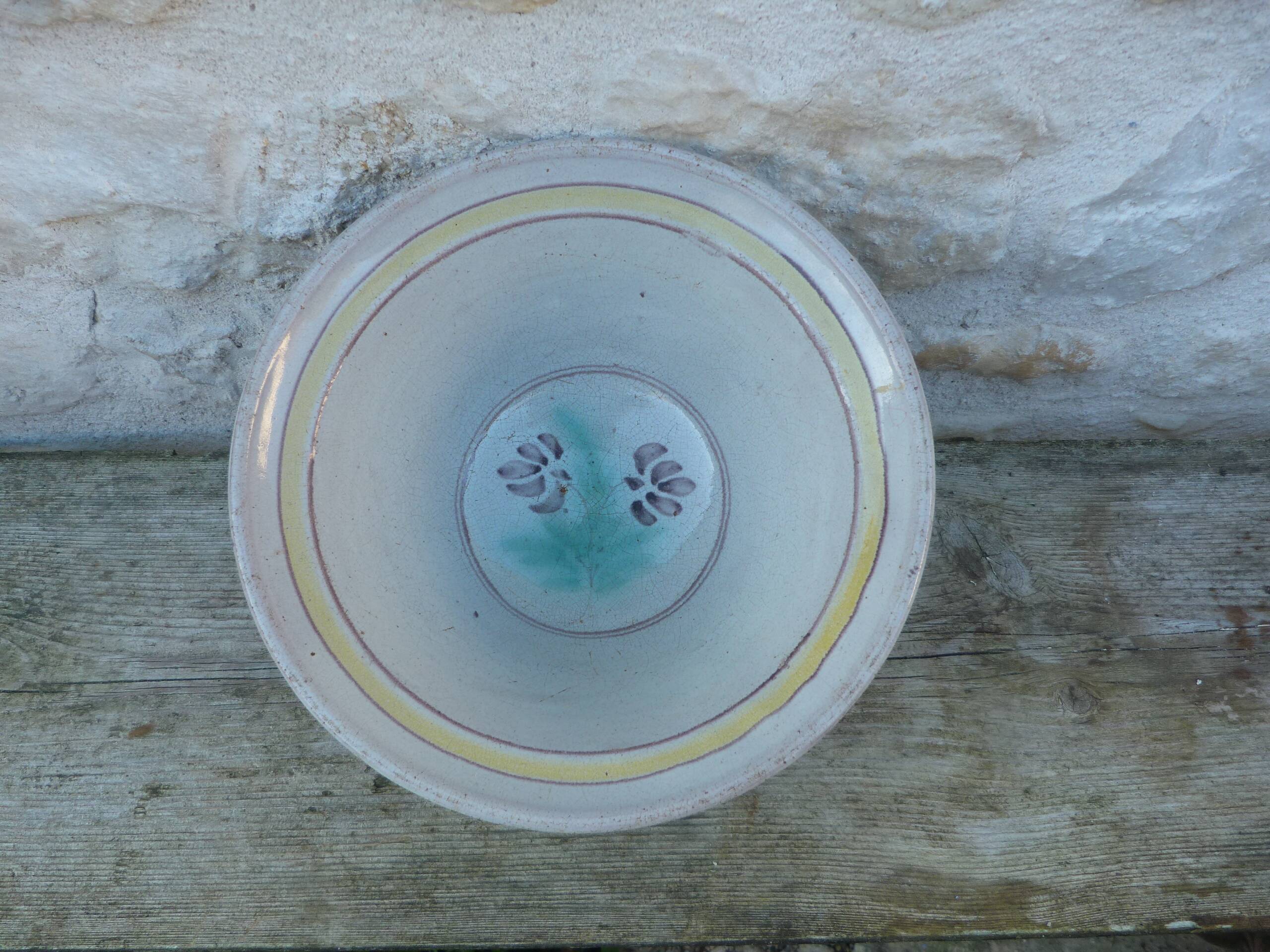 Large hollow salad bowl in glazed earthenware on the inside