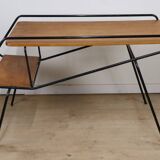 Vintage side coffee table in black lacquered metal and oak, 1950