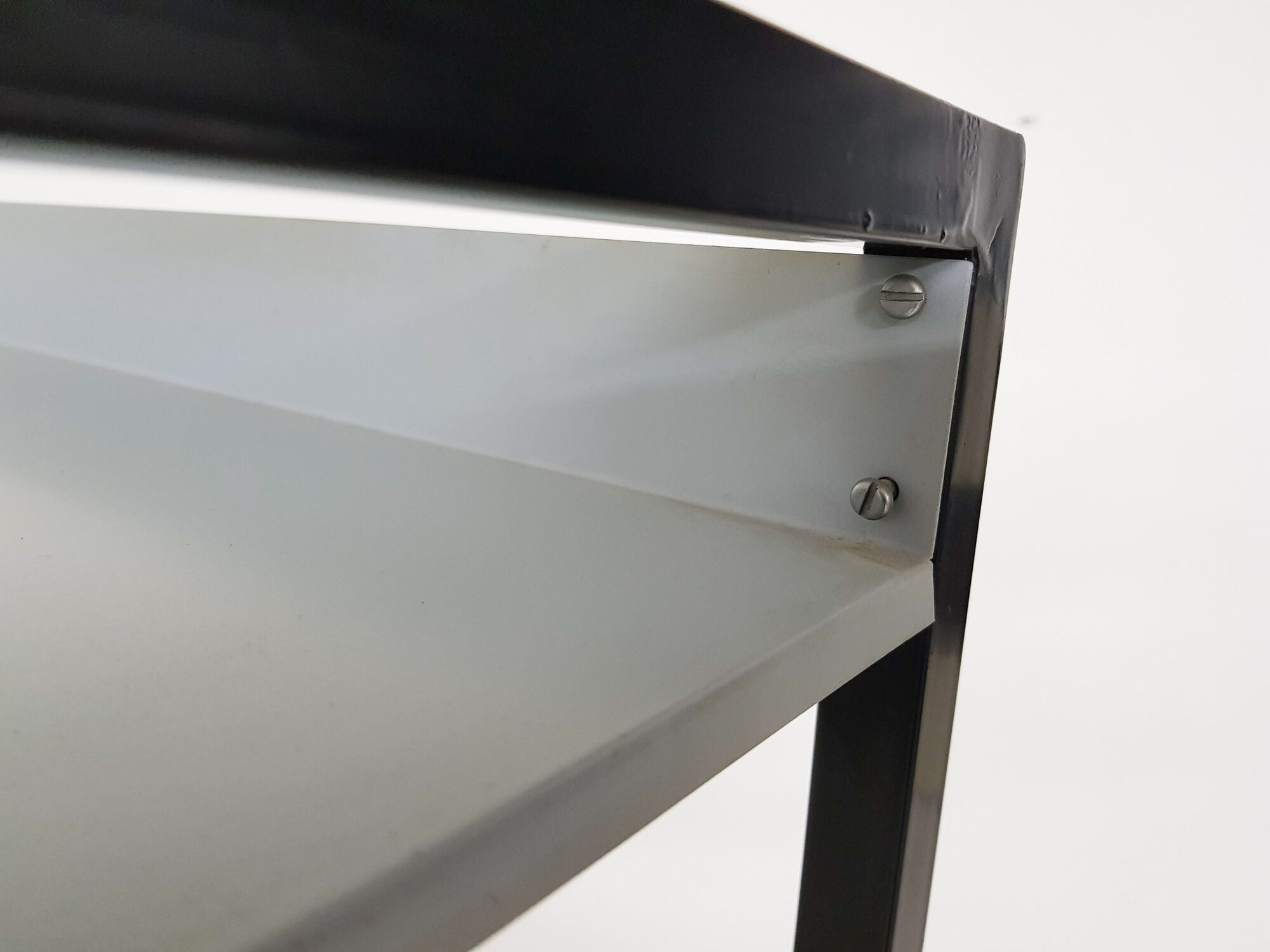 A. D. Dekker for Tomado free standing metal book shelves, The Netherlands 1950's