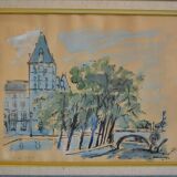 Paris the quai des orfèvres and the pont saint michel painting framed under glass