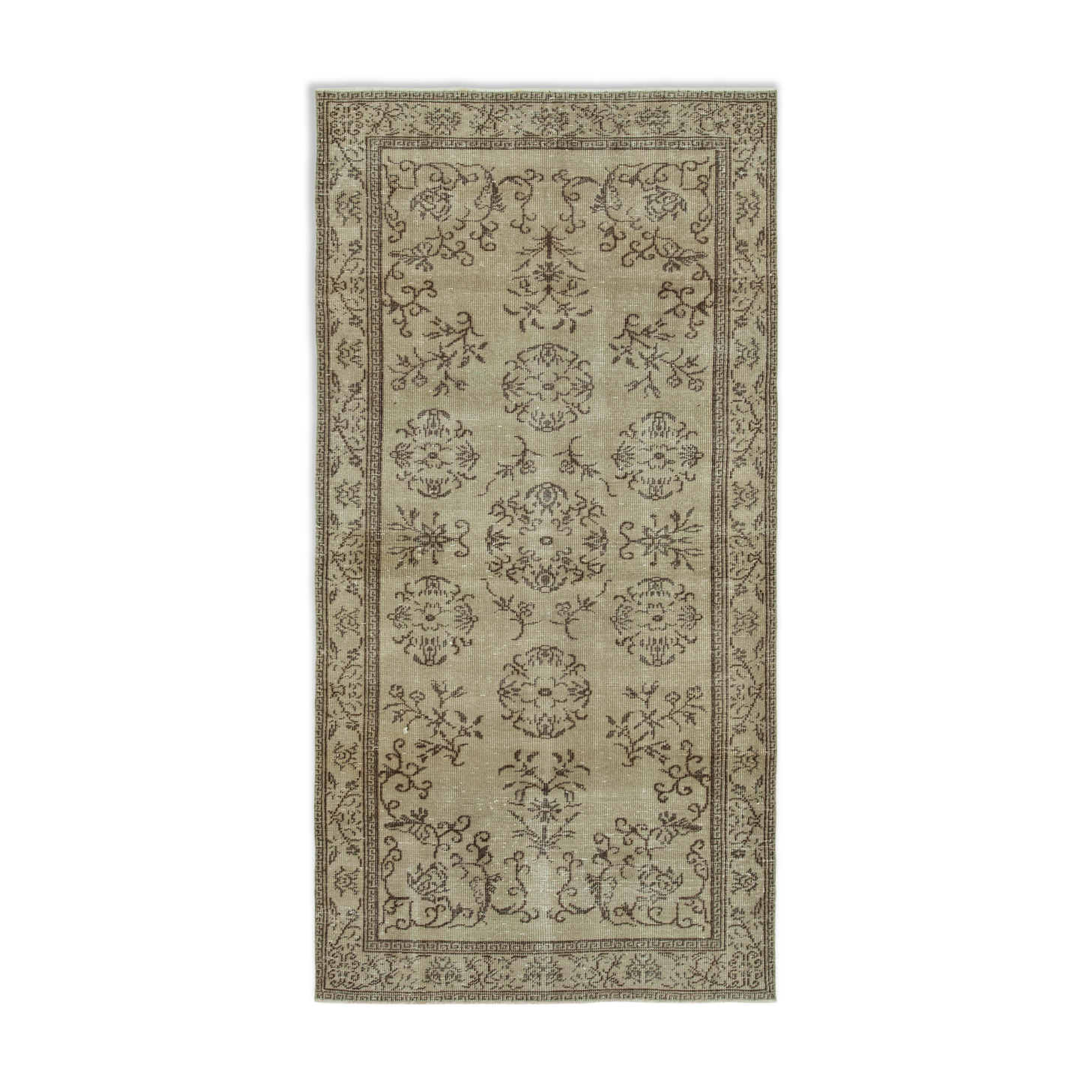 Handwoven anatolian beige carpet 140 cm x 275 cm