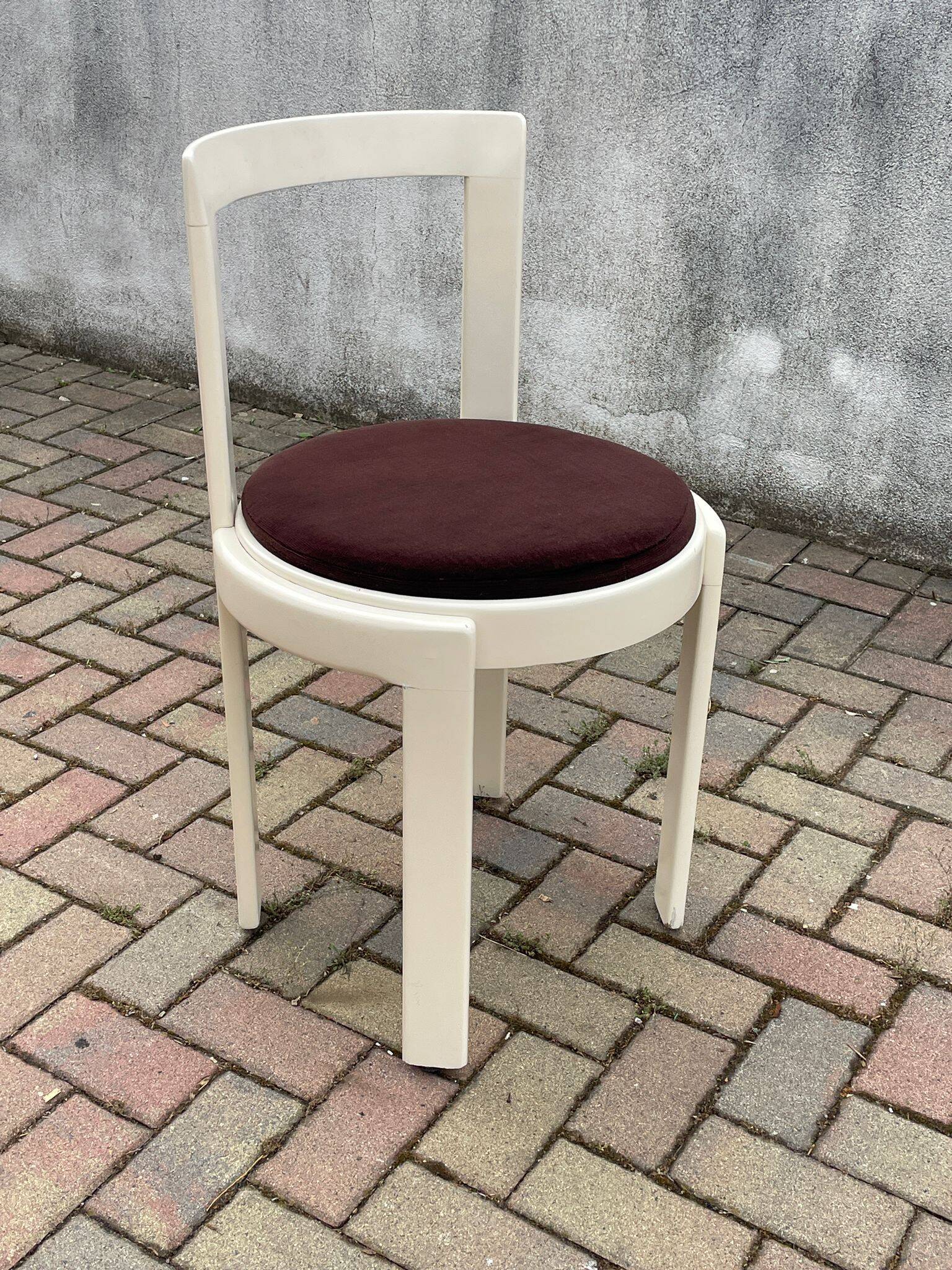 Lacquered wooden chairs with fabric, 1970s, set of 4