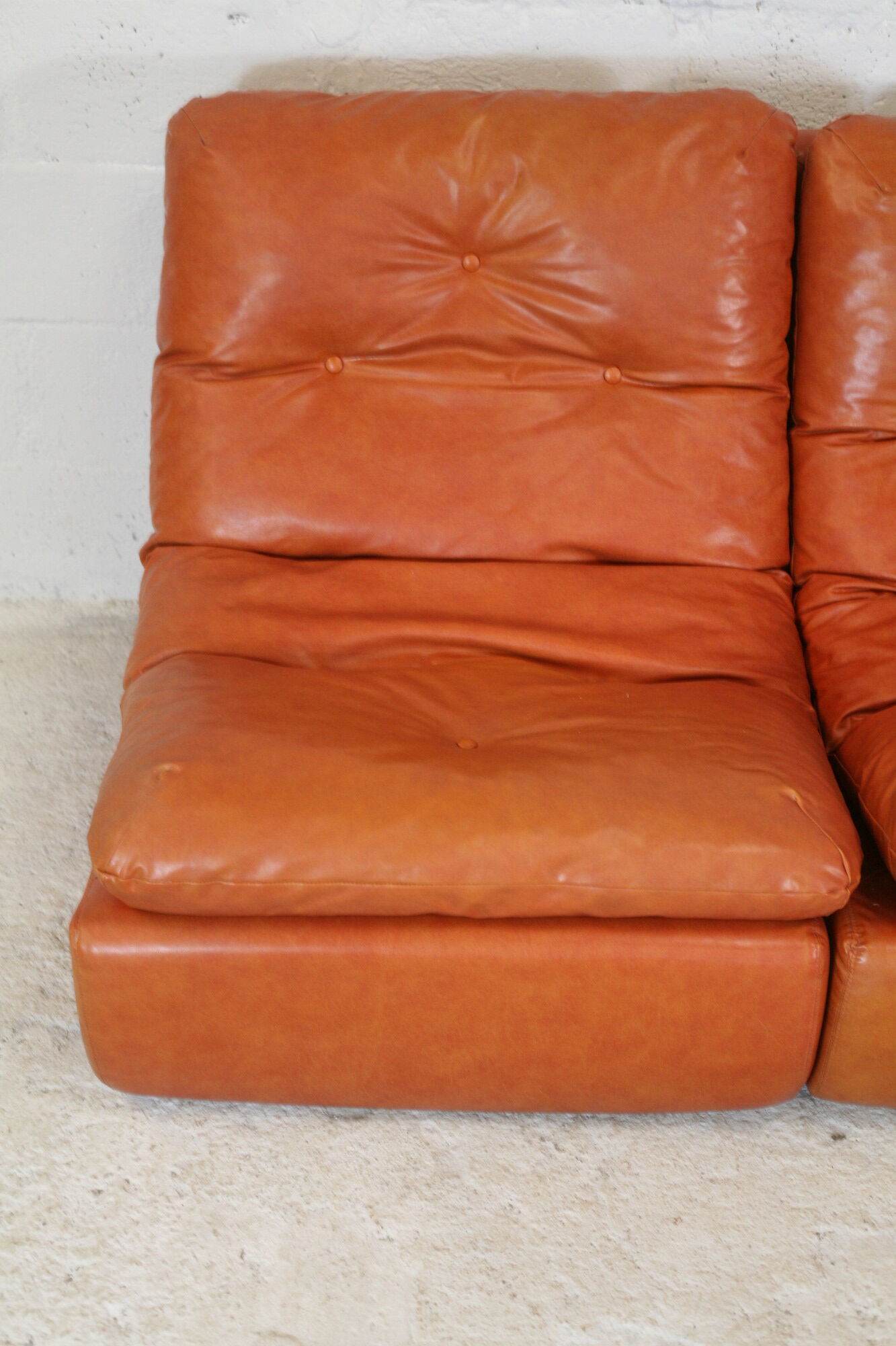 Flexible sofa, orange vinyl and foam, France, circa 1970