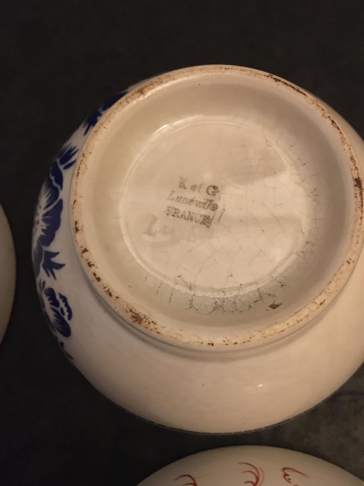 4 antique earthenware bowls with different patterns
