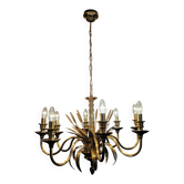 Lustre Hollywood Regency with 8 golden arms and wheat ears, 1970.