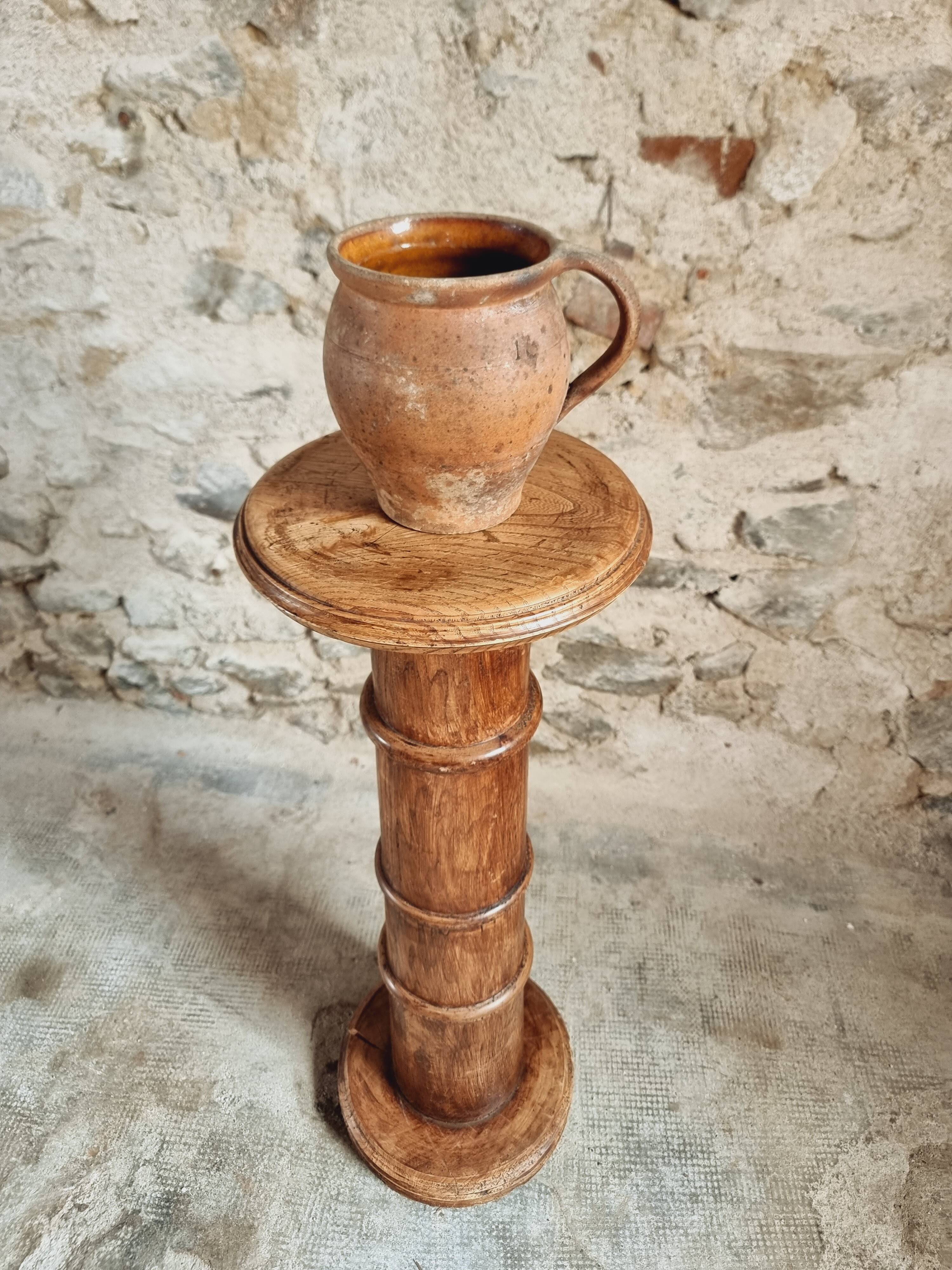 Antique elm side table – French column circa 1900 – Plant stand