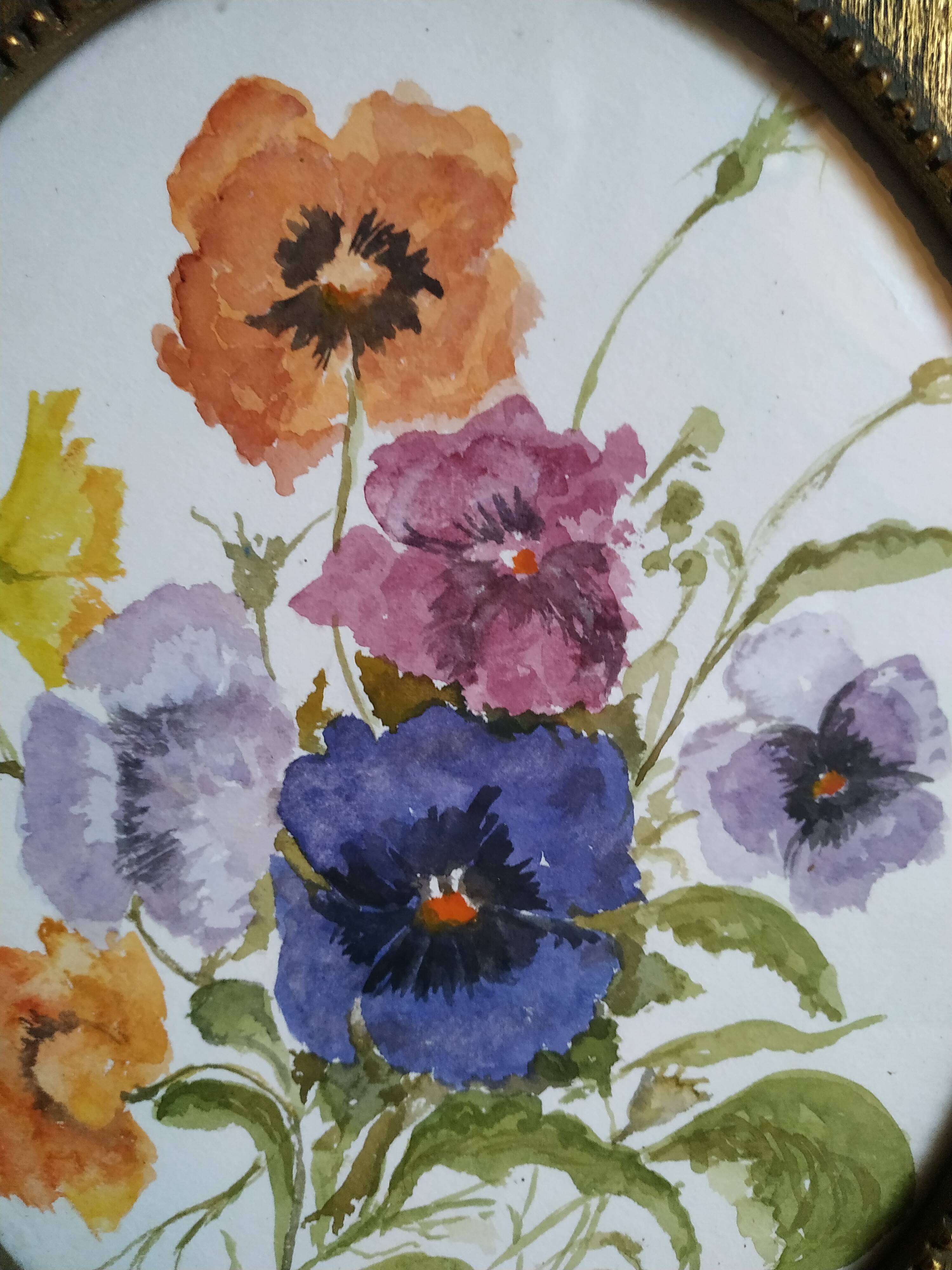 Aquarelle anglaise "Quelques pensées pour vous"1960