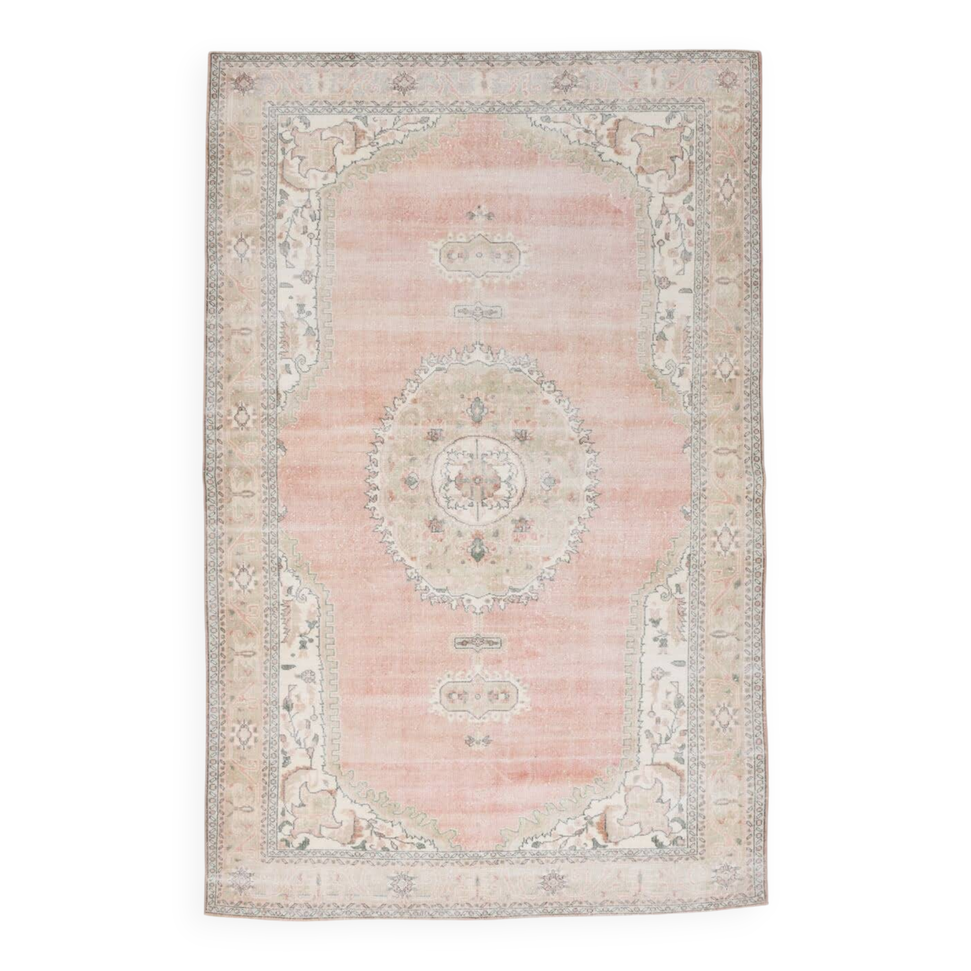 Pale Red & Pink Turkish Vintage Rug, Large Handmade Wool Rug, 216x335Cm
