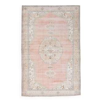 Pale Red & Pink Turkish Vintage Rug, Large Handmade Wool Rug, 216x335Cm