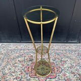 Golden tripod stand with smoked glass from the 1970s.