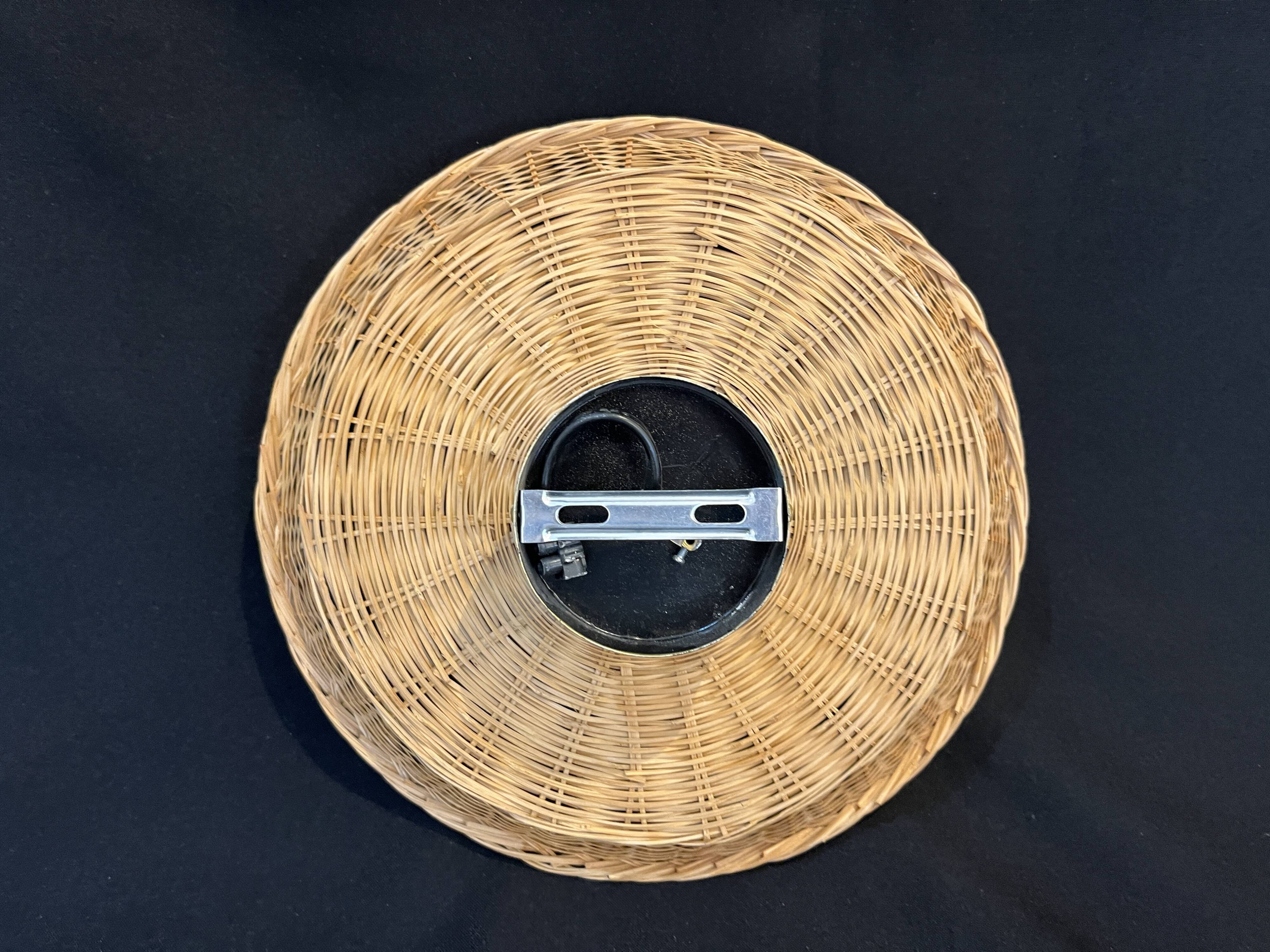Applique murale en osier deux  panier rotin vintage 27 cm