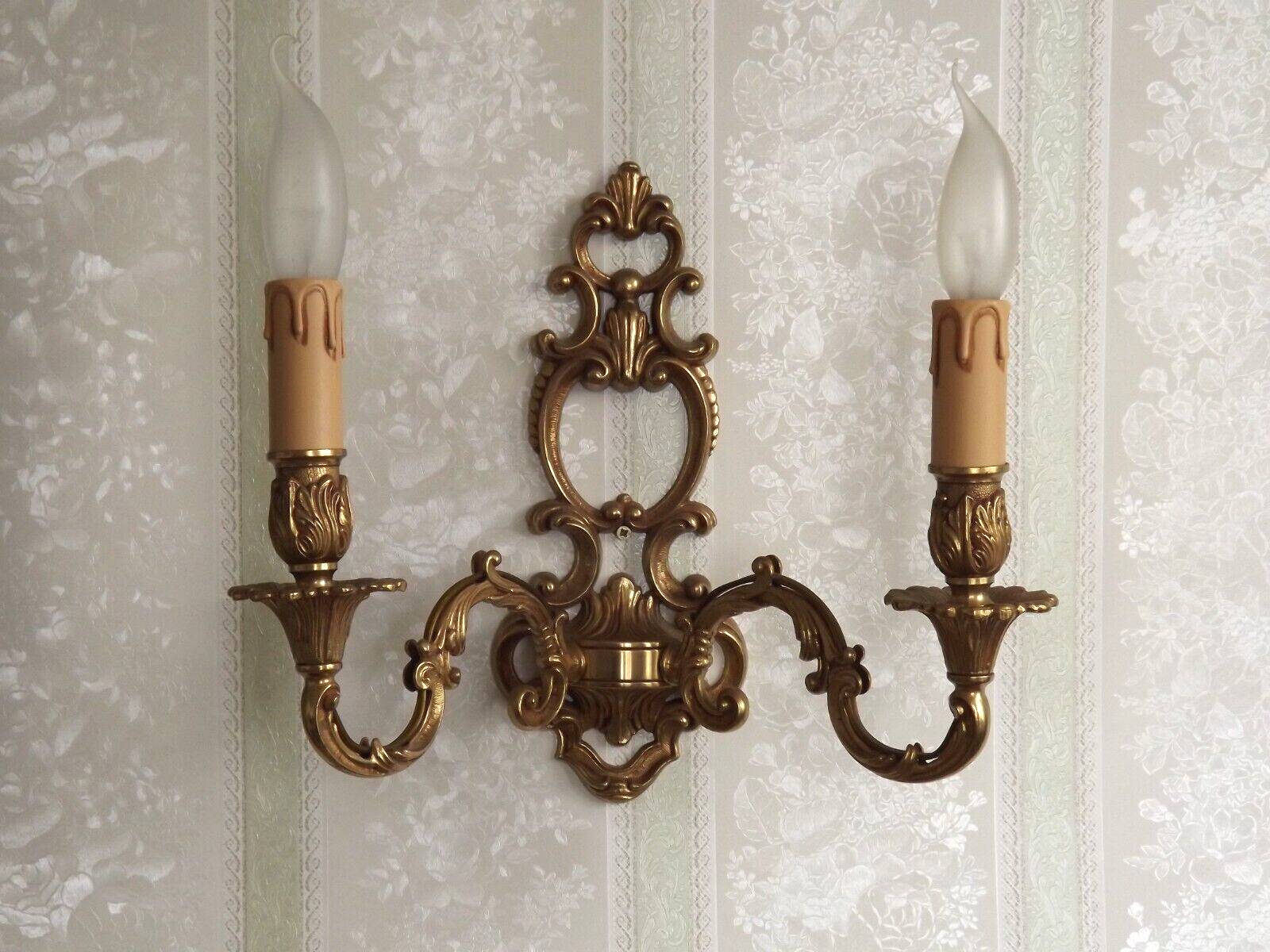 Large Vintage French Bronze Open Back Design Leaf Detail Double Wall Light 4740