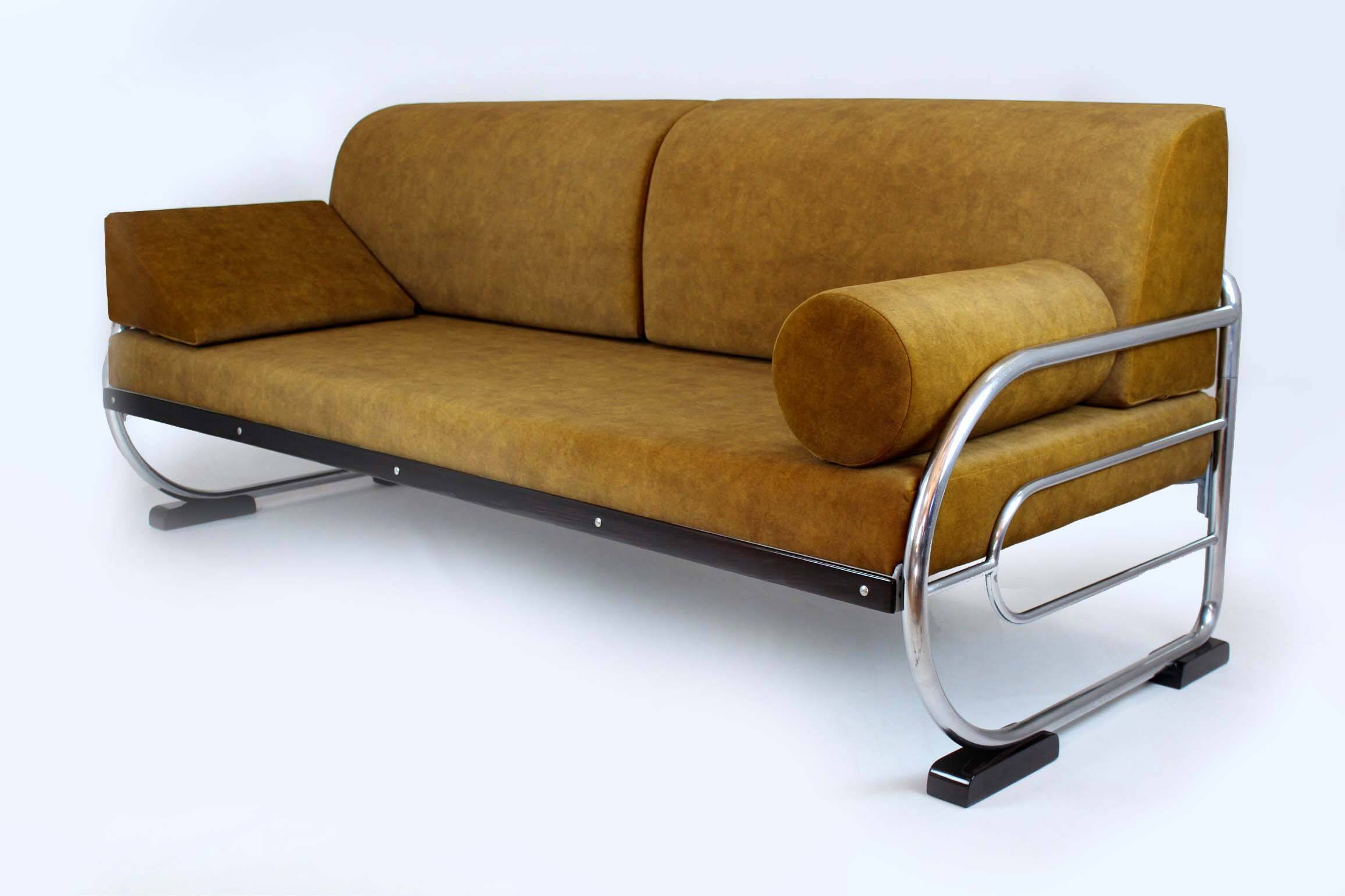 Restored Bauhaus Tubular Chrome and Steel Sofa from Hynek Gottwald, 1930s