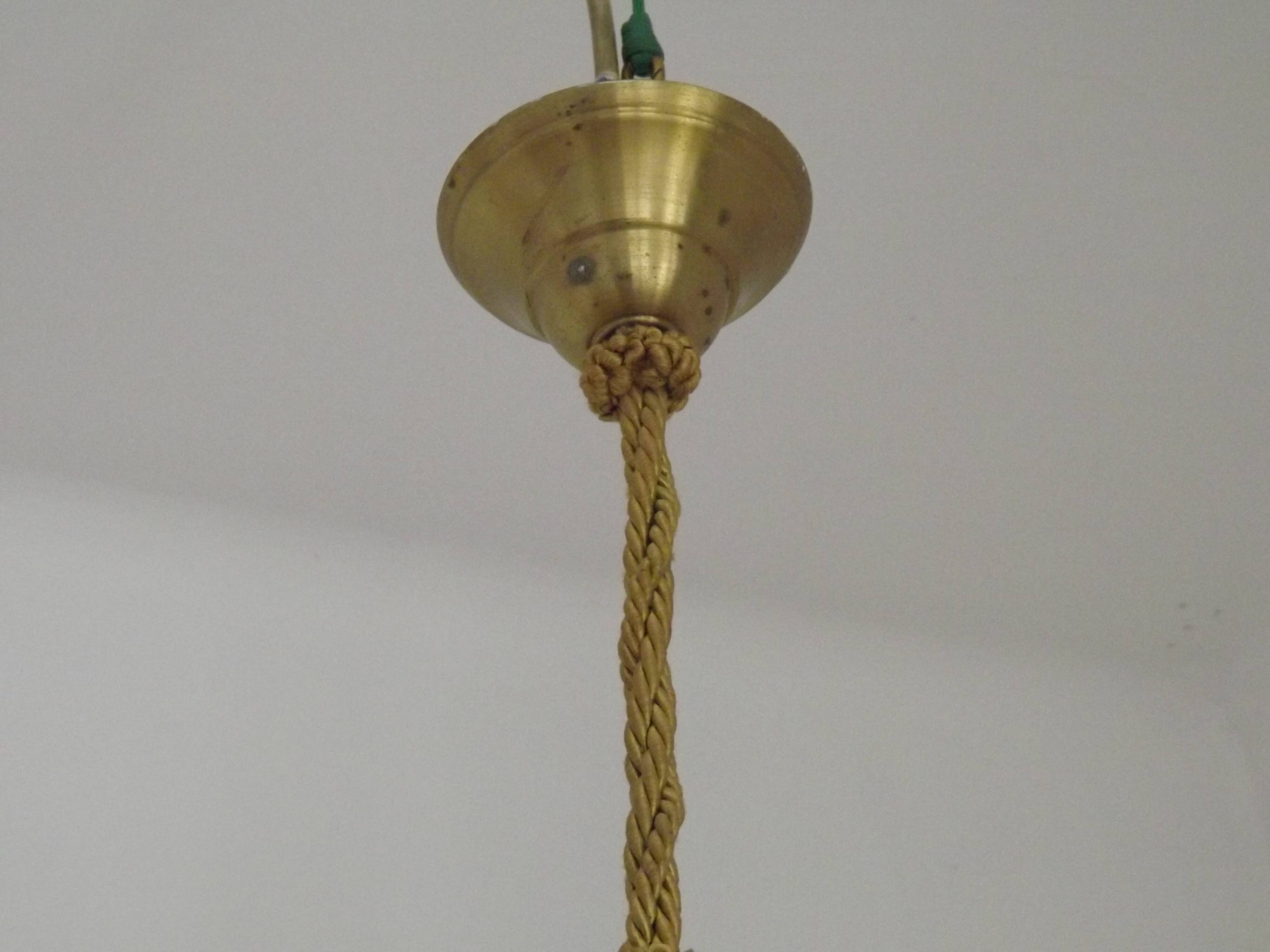 Vintage French 1930s Art Deco Gometric White Glass Ceiling Light