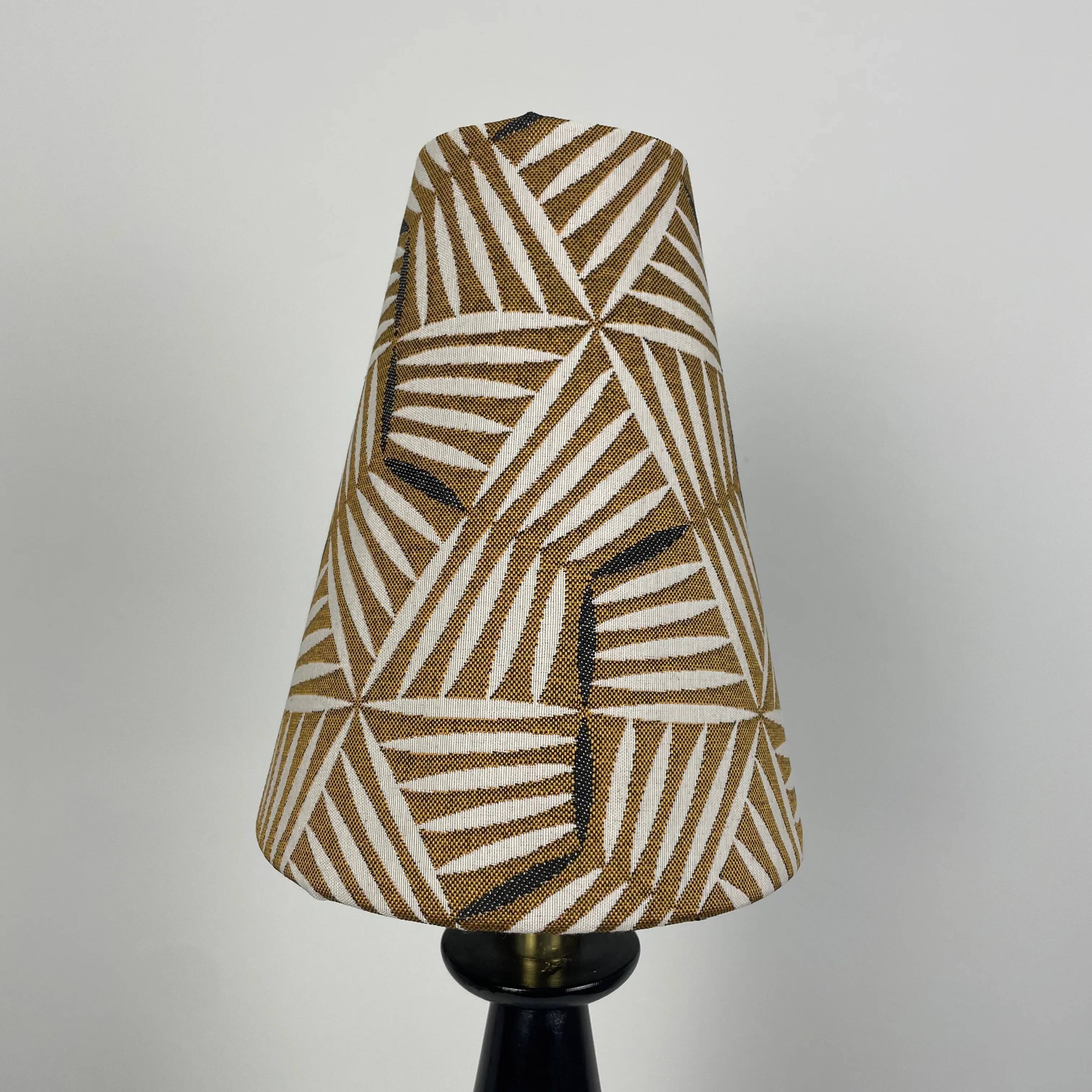 Conical table lamp in brass and wood, Italy 1960
