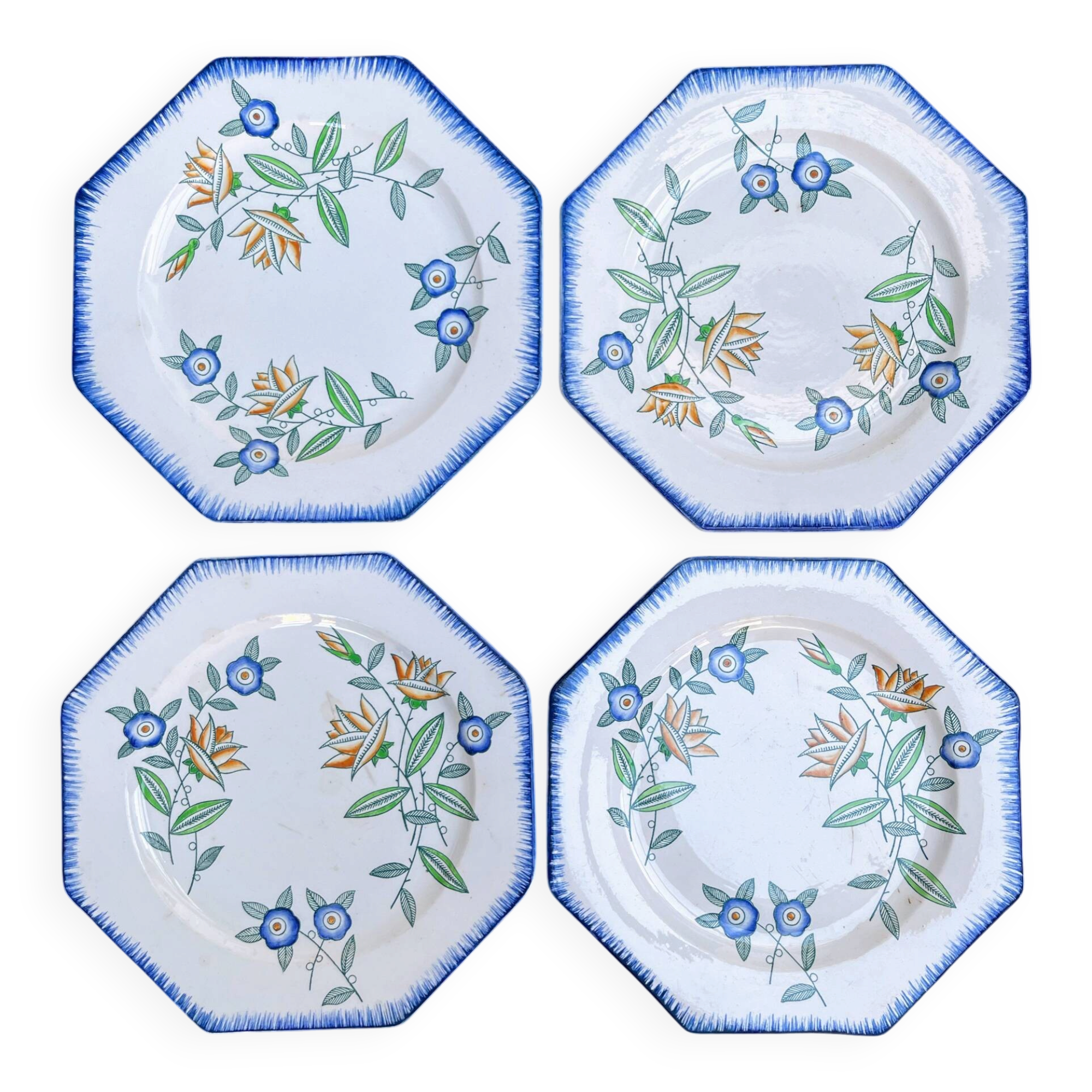 Set of 4 antique Longwy starter or dessert plates.