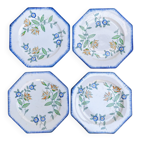 Lot de 4 assiettes anciennes entrée ou dessert Longwy
