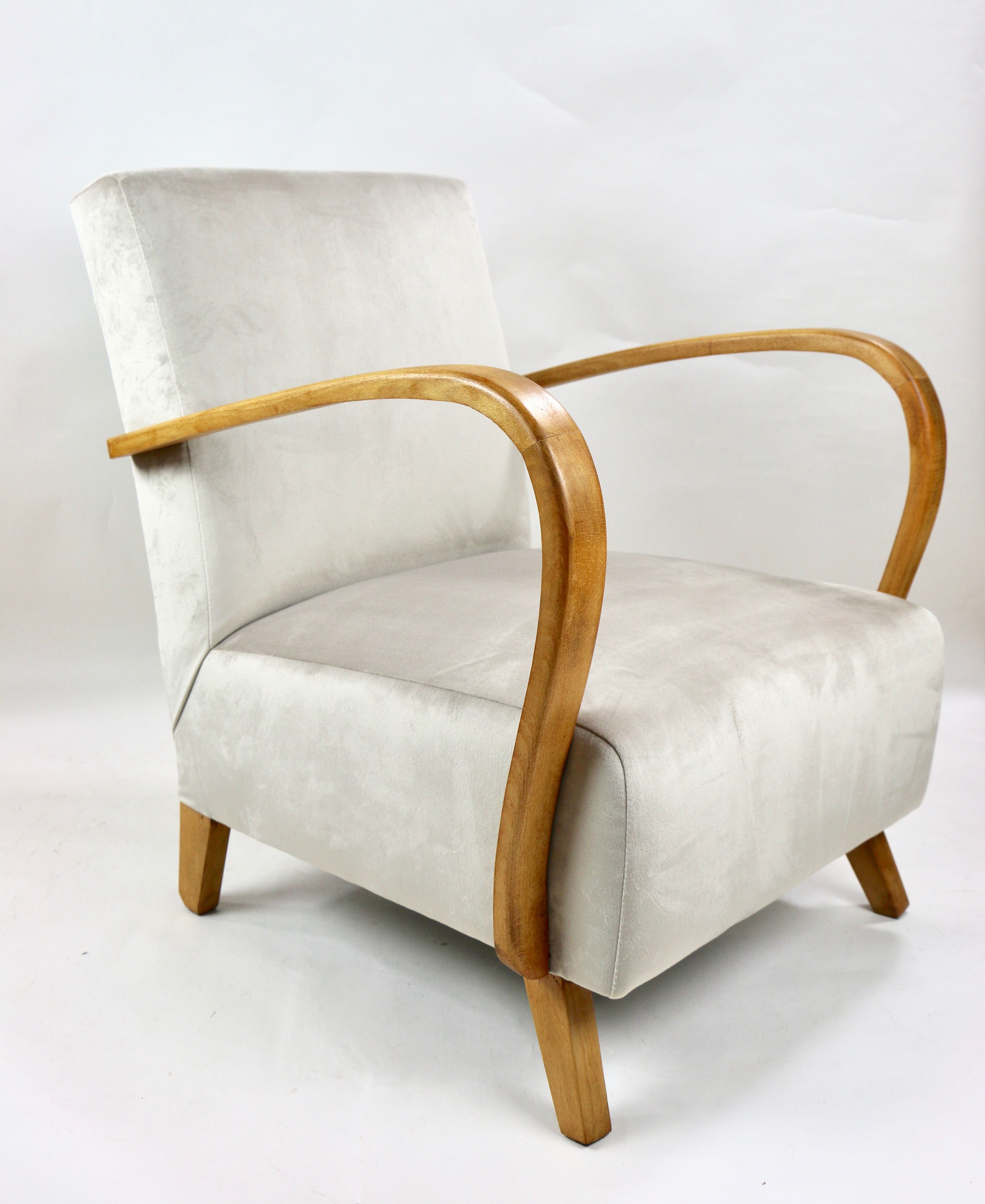 Fauteuil en velours beige allemand Art Déco, années 1960