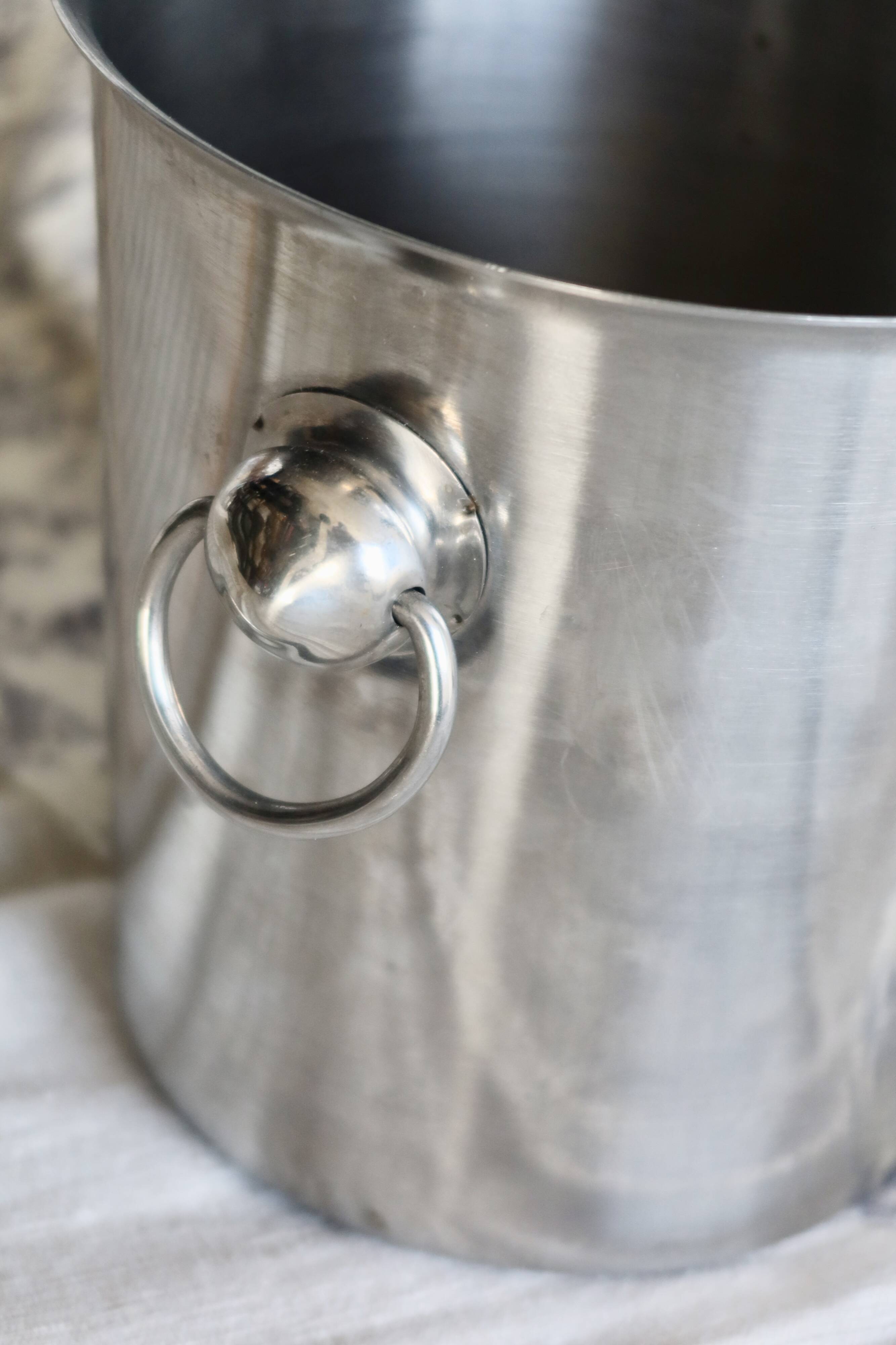 Vintage silver metal champagne bucket with handles